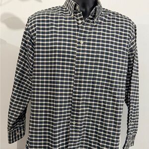 Hunt Club Navy and White Plaid Button Down Shirt
